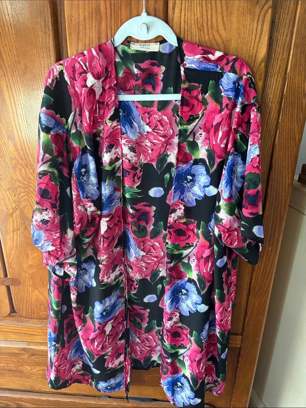 Floral Open-Front Kimono Robe by - Pink & Blue Floral on Black